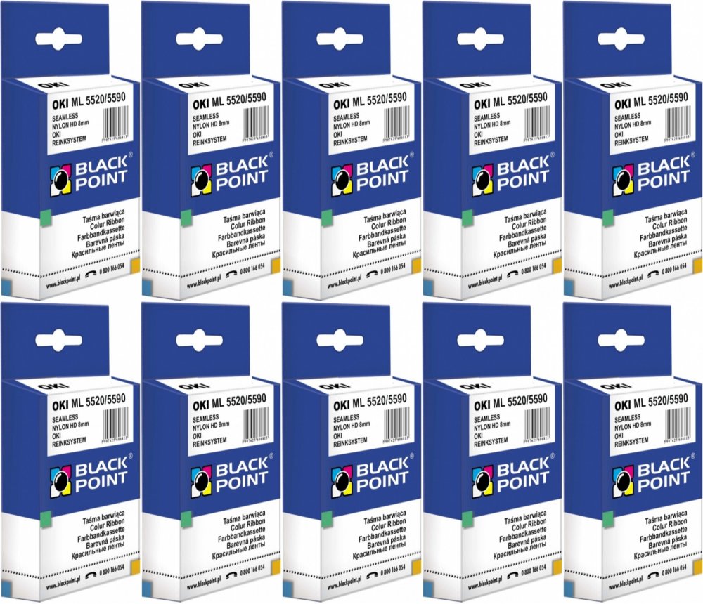 10x Kaseta Black Point OKI 182/320/391 09002303, 8mm x 1,8m, czarny