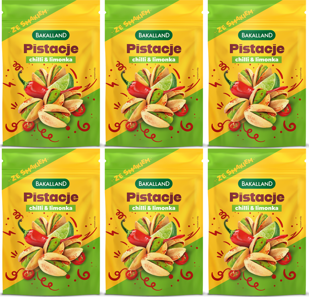 6x Pistacje prażone Bakalland, chili i limonka, 70g