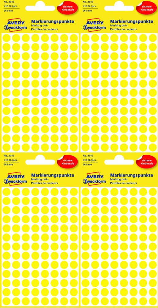 4x Etykiety oznaczeniowe Avery Zweckform, okrągłe, średnica 8mm, 416 sztuk, żółty