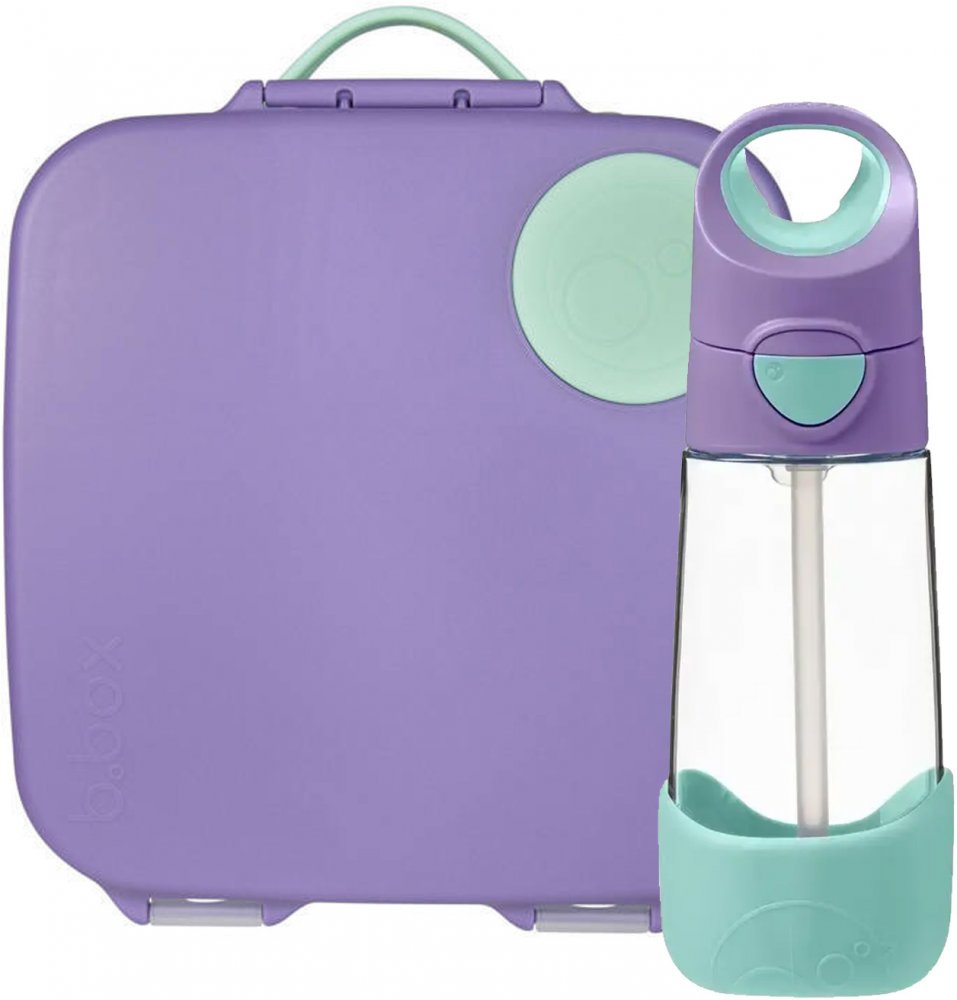 Zestaw: Lunchbox z wkładem chłodzącym + bidon na wodę ze słomką B.Box Lilac Pop