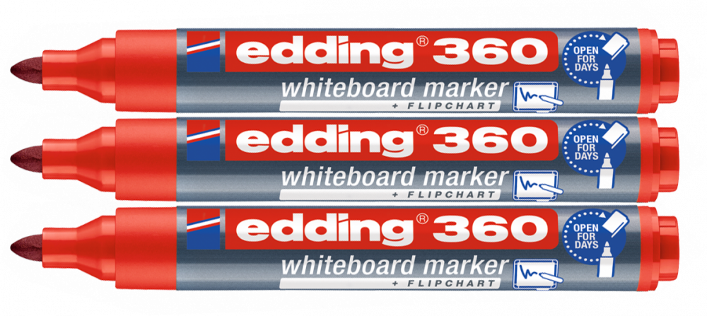 3x Marker suchościeralny edding 360, okrągła, 3 mm, czerwony