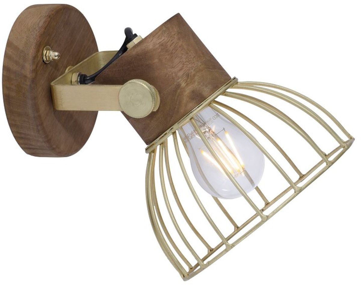 Just Light Alami kinkiet 1x25W mosiądz mat/drewno 11486-60