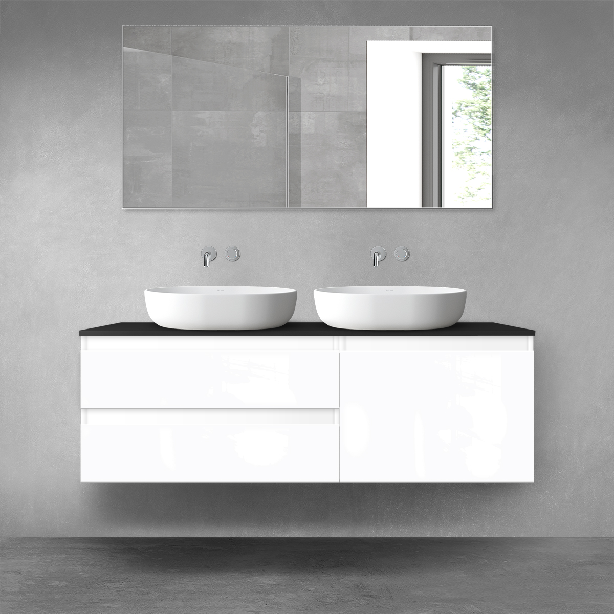 Oltens Vernal zestaw mebli łazienkowych 140 cm z blatem biały połysk/czarny mat 68294000 - Wysyłka w 24h