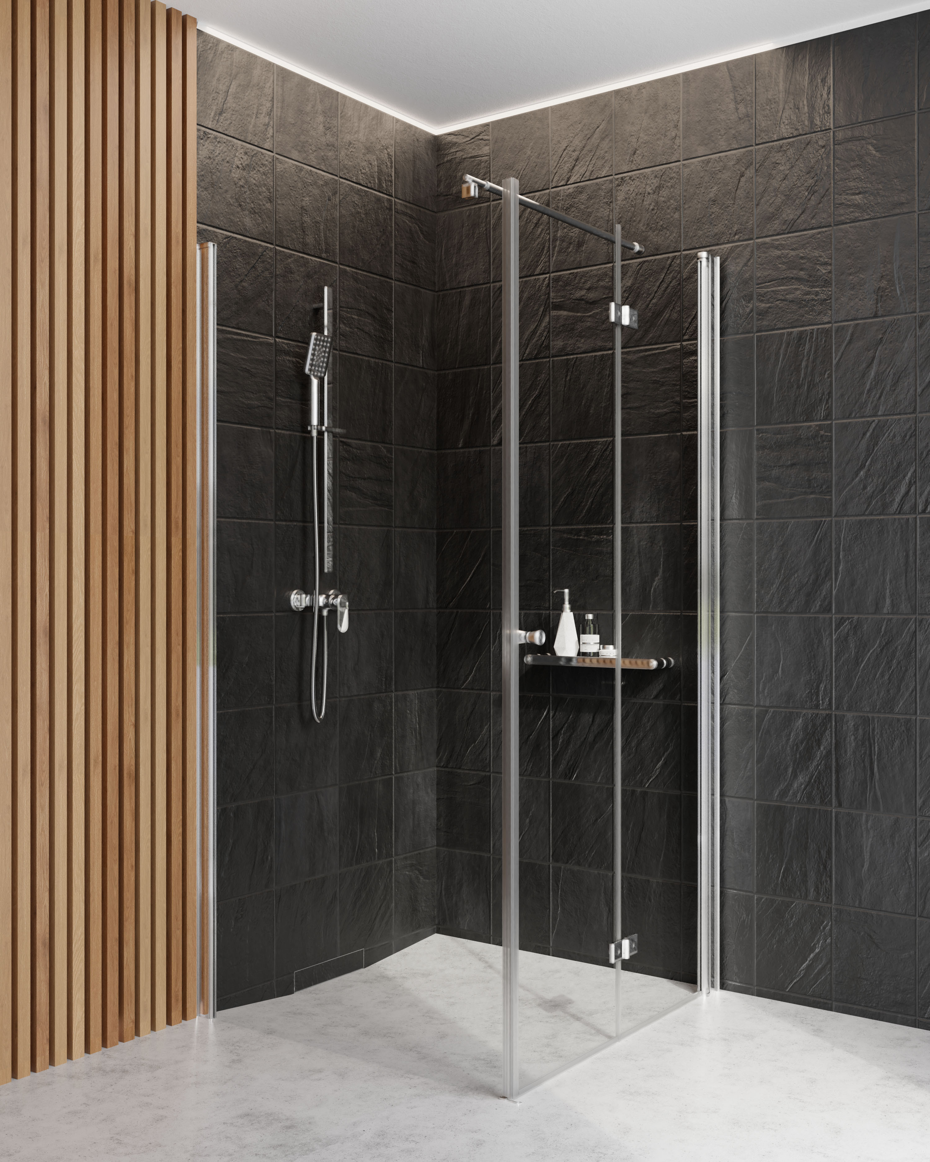 Zestaw Deante Kerria Plus kabina prysznicowa 90x80 cm prostokątna chrom/szkło przezroczyste (KTSX041P, KTS038P)