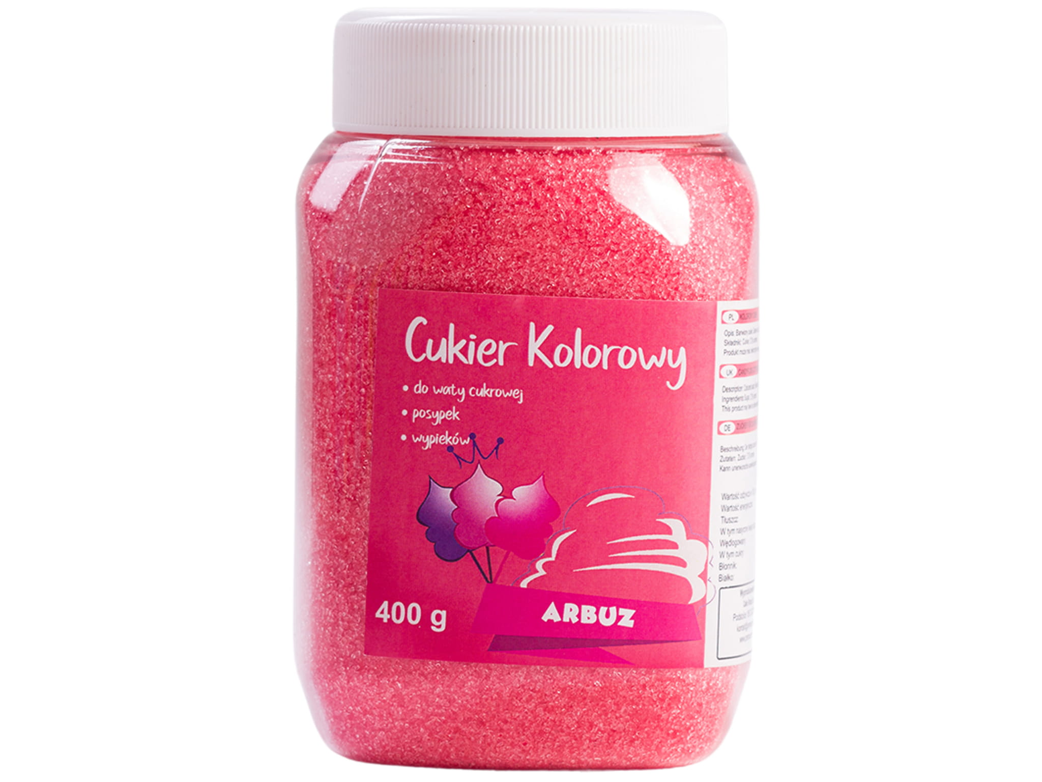 Kolorowy, smakowy cukier ARBUZ słoik 400g