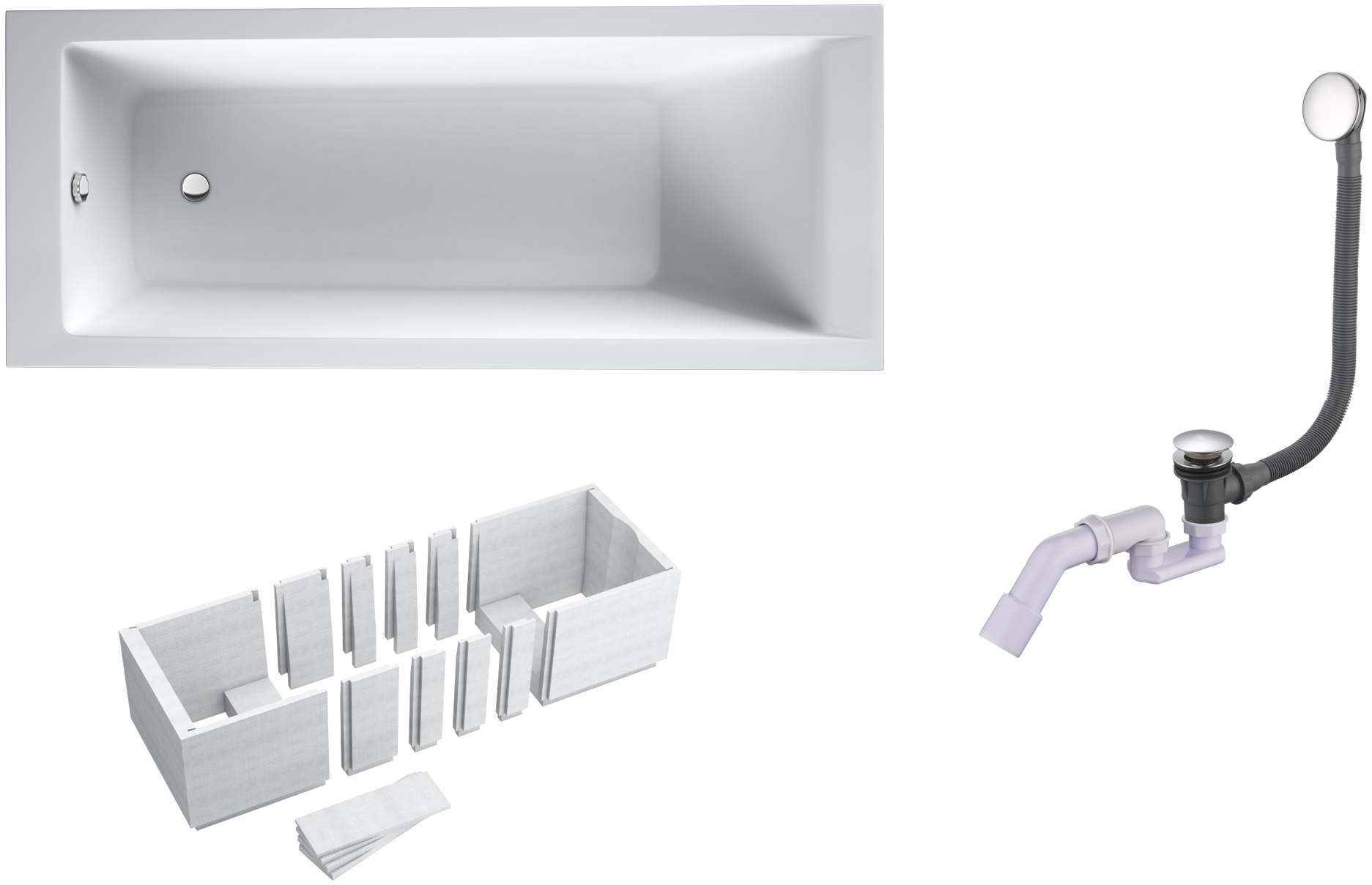 Darmowa Dostawa - Wanna z syfonem i nośnikiem 150x70 cm Oltens Langfoss abset1425