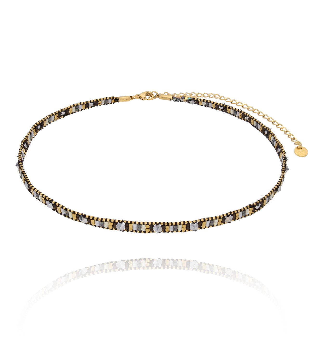 Naszyjnik czarno złoty z koralikami Miyuki Decor NSC0442