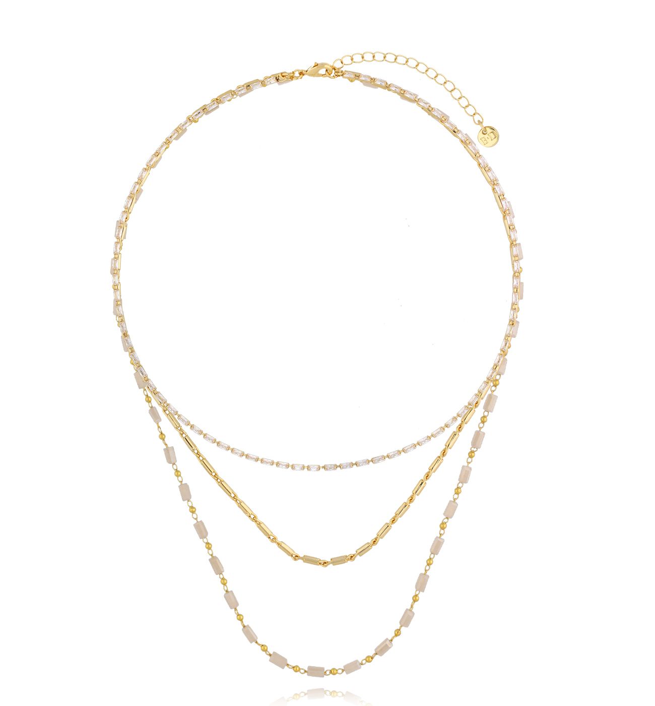 Naszyjnik złoty warstwowy z kryształkami - By Dziubeka