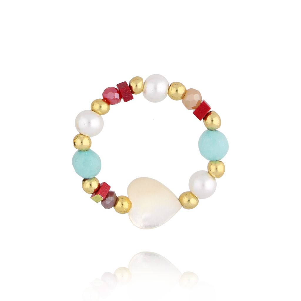 Pierścionek elastyczny kolorowy z sercem PSC0658 - By Dziubeka