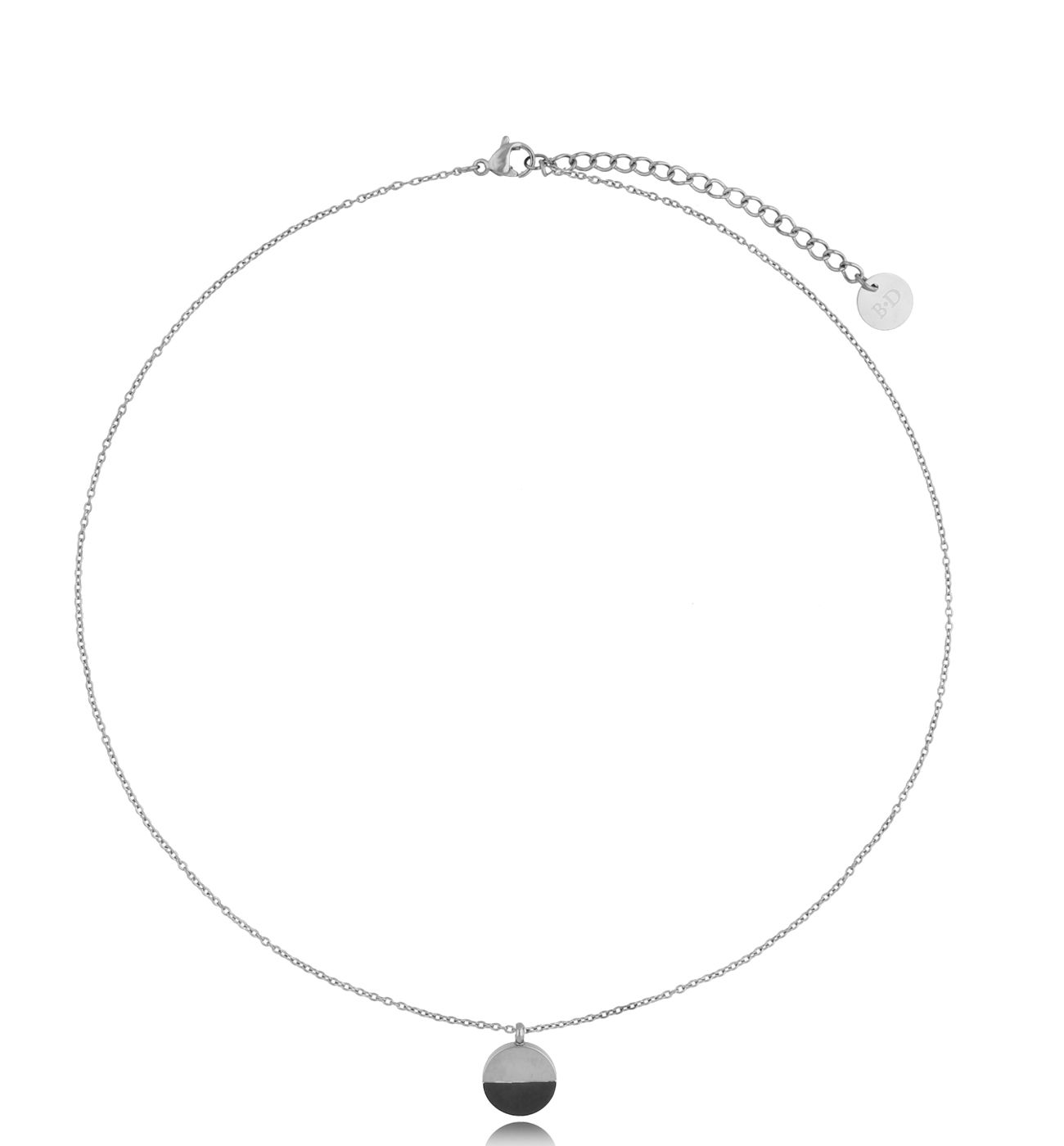 Naszyjnik ze stali szlachetnej posrebrzany z onyksem Sister - By Dziubeka