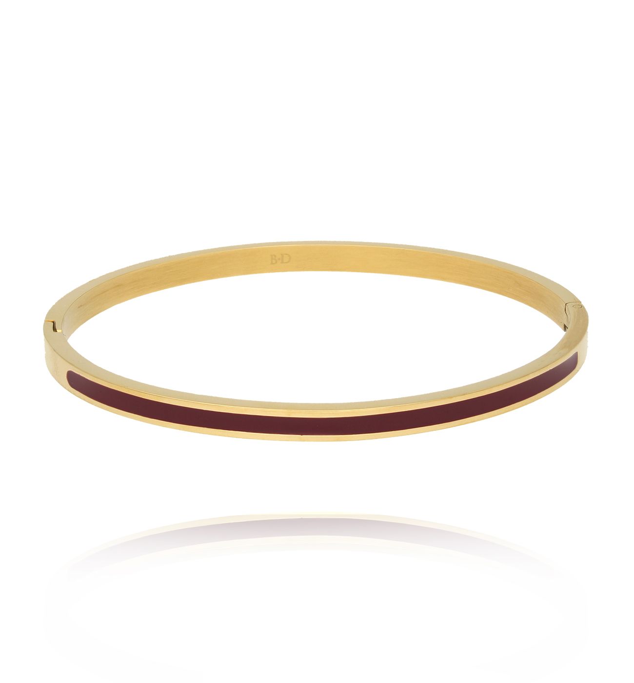 Bransoletka obręcz z bordową emalią złota - By Dziubeka