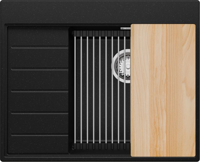 Zlewozmywak Sydney PRIMAGRAN Nablatowy 62x50cm do szafki od 45cm, Czarny Metalik + Syfon + Akcesoria, S125, 1 szt.