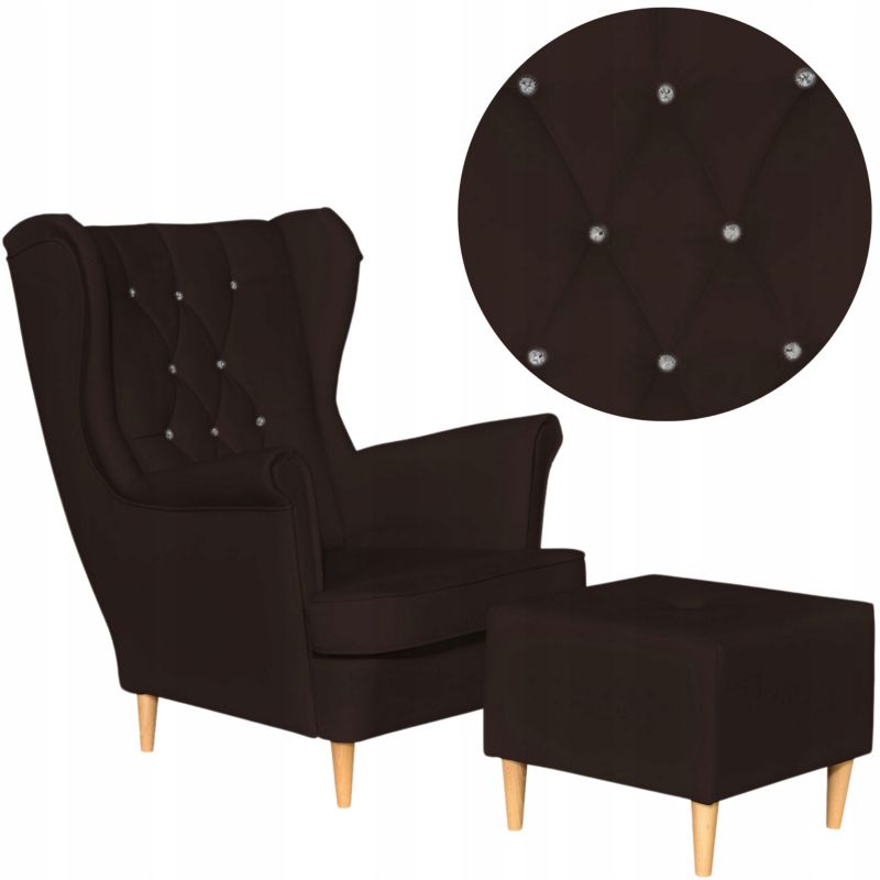 Fotel Uszak do salonu z podnóżkiem do salonu Family Meble Gaja brąz ciemny 1szt
