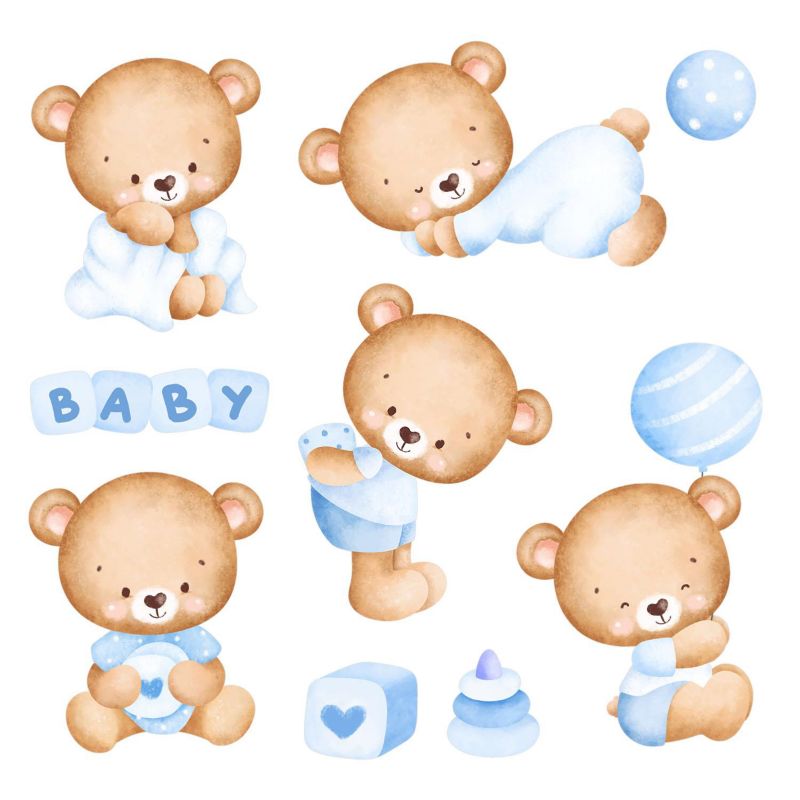 Set Naklejek Dziecięcych Wallfluent 137x80 cm Misie akwarela 1 rol.