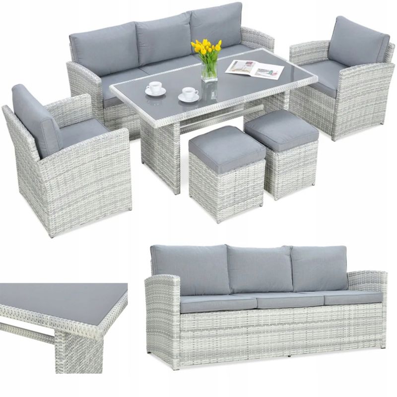 Zestaw Mebli Ogrodowych Focus Garden Wypoczynkowych Technorattan Borneo 2x Fotel Stół Szary 1 szt