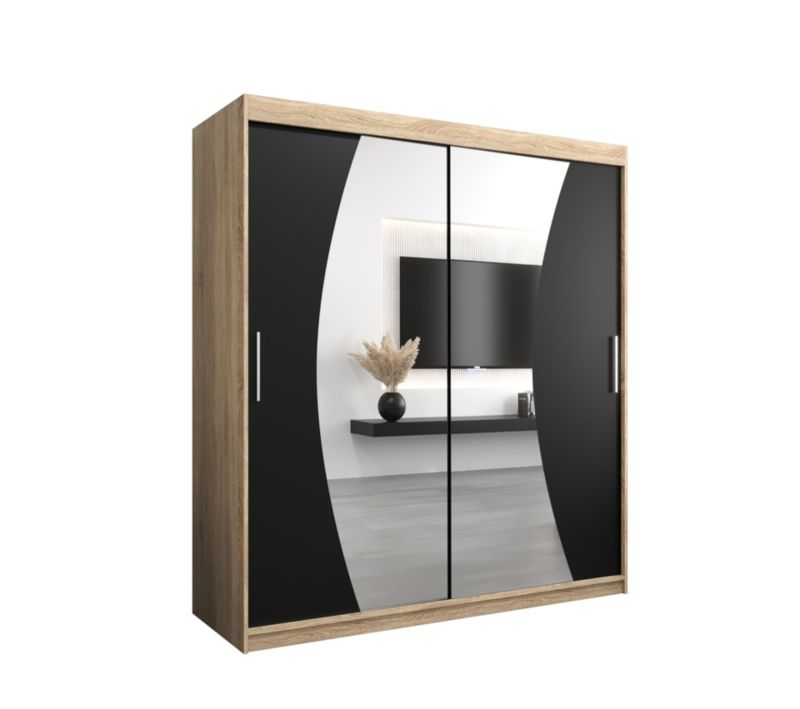 Szafa przesuwna Garderoba Abiks WAVE 180 dąb sonoma + czarny mat 1 szt.