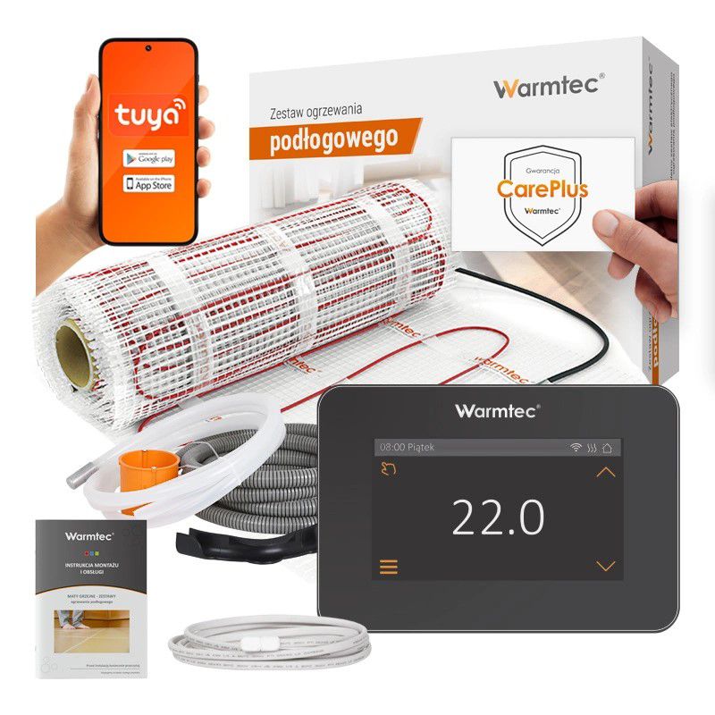Mata grzewcza grzejna pod płytki Warmtec 2m² 170W/m² WiFi zestaw czarny regulator DS2-20/XTS 1 szt.