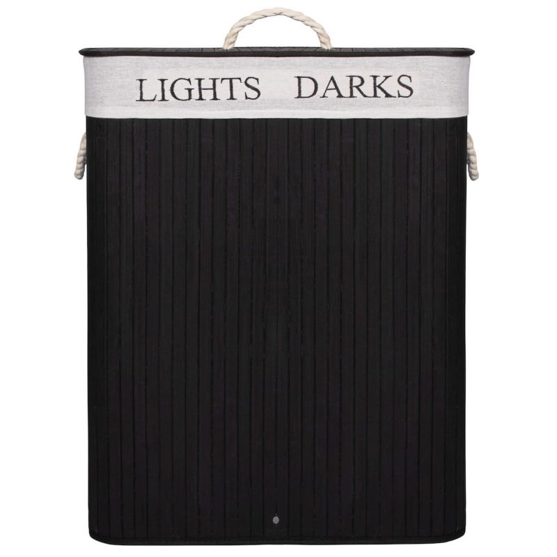 Kosz na pranie Springos 100L z 2 komorami bambus naturalny czarny 1 szt.