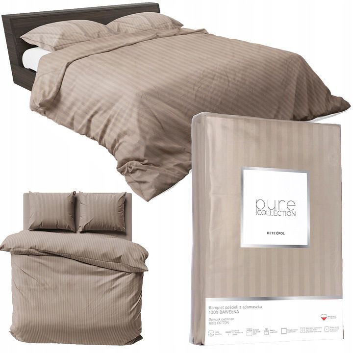 Pościel Detexpol Pure 180x200cm + 2x poszewka 70x80cm bawełna taupe 1 kpl.