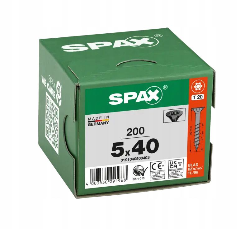 Wkręty Do Drewna Spax 5X40Mm Torx,Niepełny Gwint,Łeb Stożkowy,Czarne100Szt