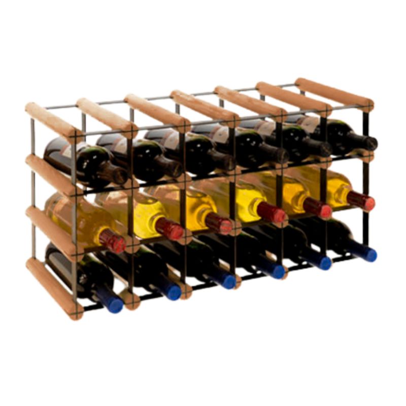 Stojak na wino MODO24 na butelki PET szafka solidny eko na 18 butelek czarny metal drewno brązowe 1 szt.