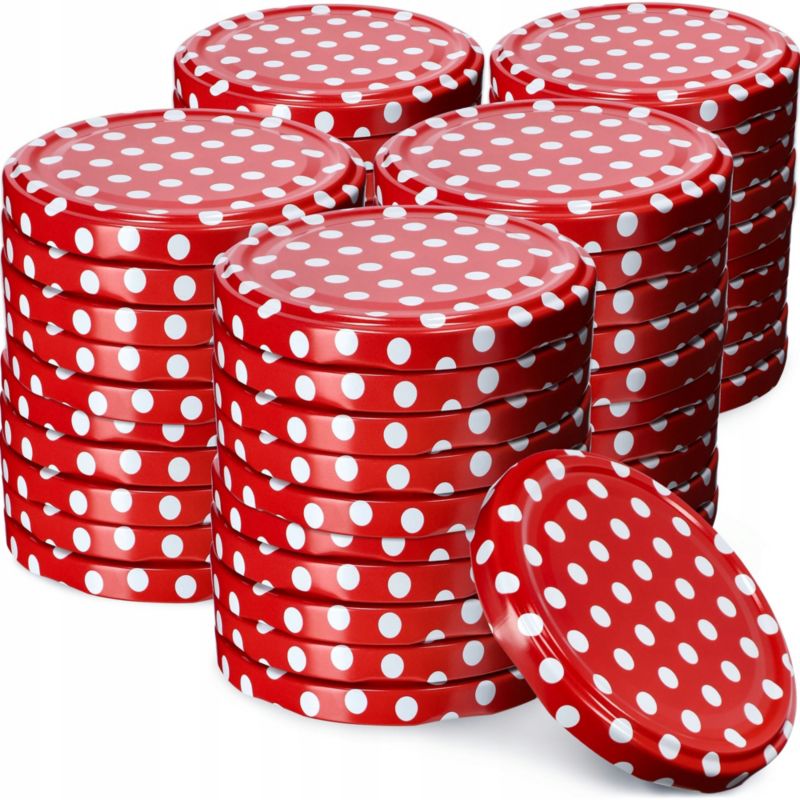 Zakrętki Do Słoików KADAX Fi 66 Nakrętki Na Słoiki Wieczka Przetwory Czerwony Kropki 50 szt.