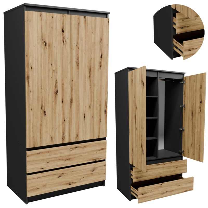 Szafa Matkam S902D2SZGRA garderoba 90cm grafit-dąb artisan 1 szt.