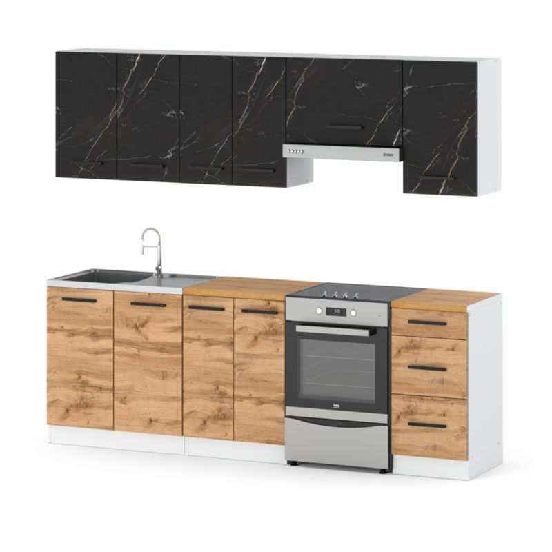 Zestaw Kuchenny Hurtownia-Mebli Z Blatem Kuchnia Mokka 240cm Biały Mat San Sebastian/Dąb Wotan 240x47x145 cm 1szt.