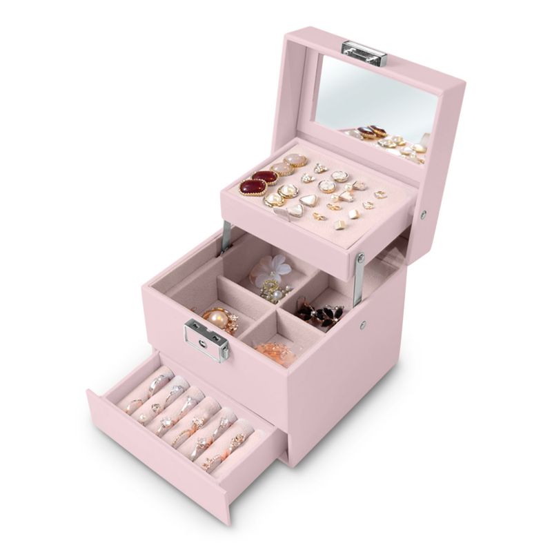 Szkatułka na biżuterię Massido MS-703 elegancki kuferek pojemny różowy 1szt.