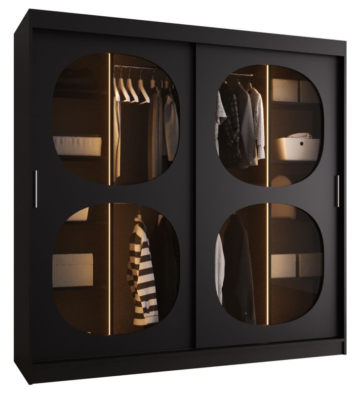 Szafa przesuwna z lustrem Garderoba Abiks BAHRAJN 2 200 czarny + LED 1 szt.