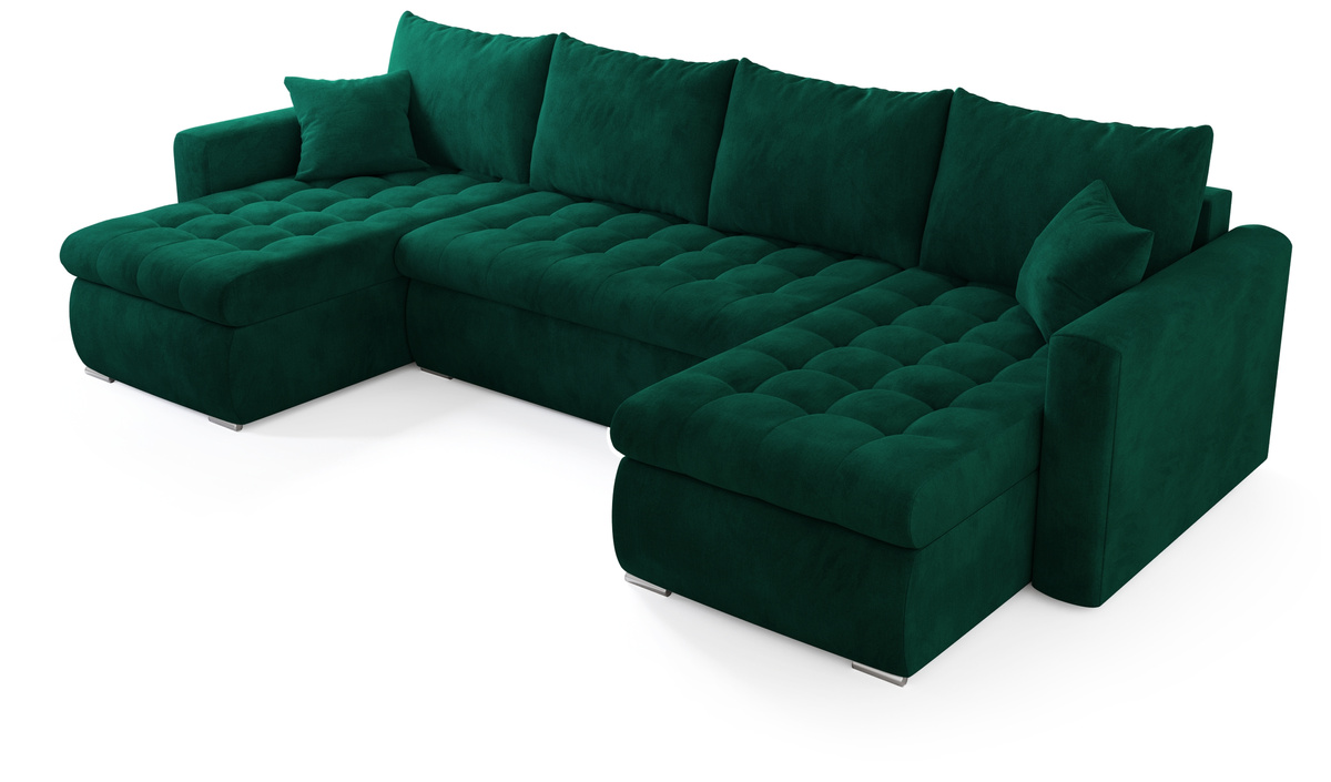 Narożnik z funkcją spania i pojemnikiem LUIS U butelkowa zieleń