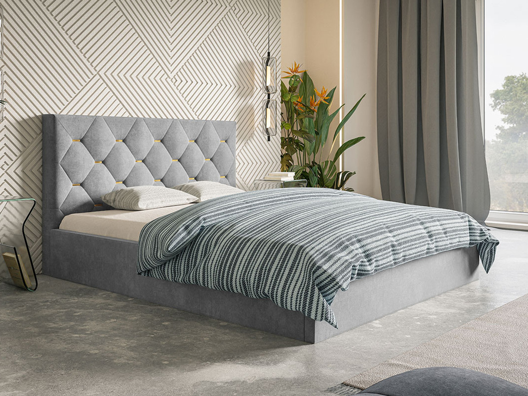 Szare łóżko tapicerowane do sypialni 180x200 cm DRALE
