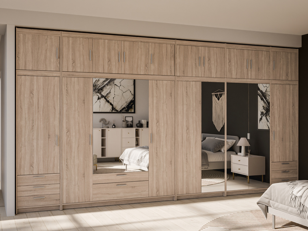 Zestaw szaf modułowych z nadstawkami do sypialni dąb sonoma KUBA