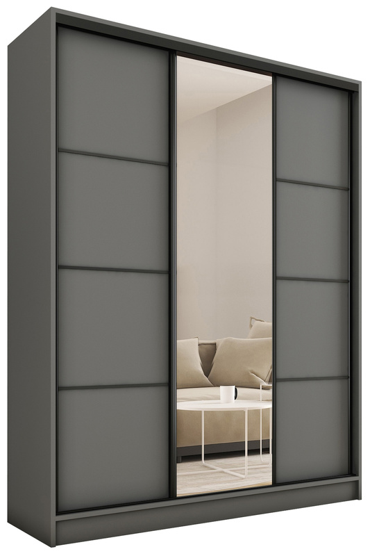 Grafitowa szafa przesuwna z lustrem 150 cm LOFT z szufladami