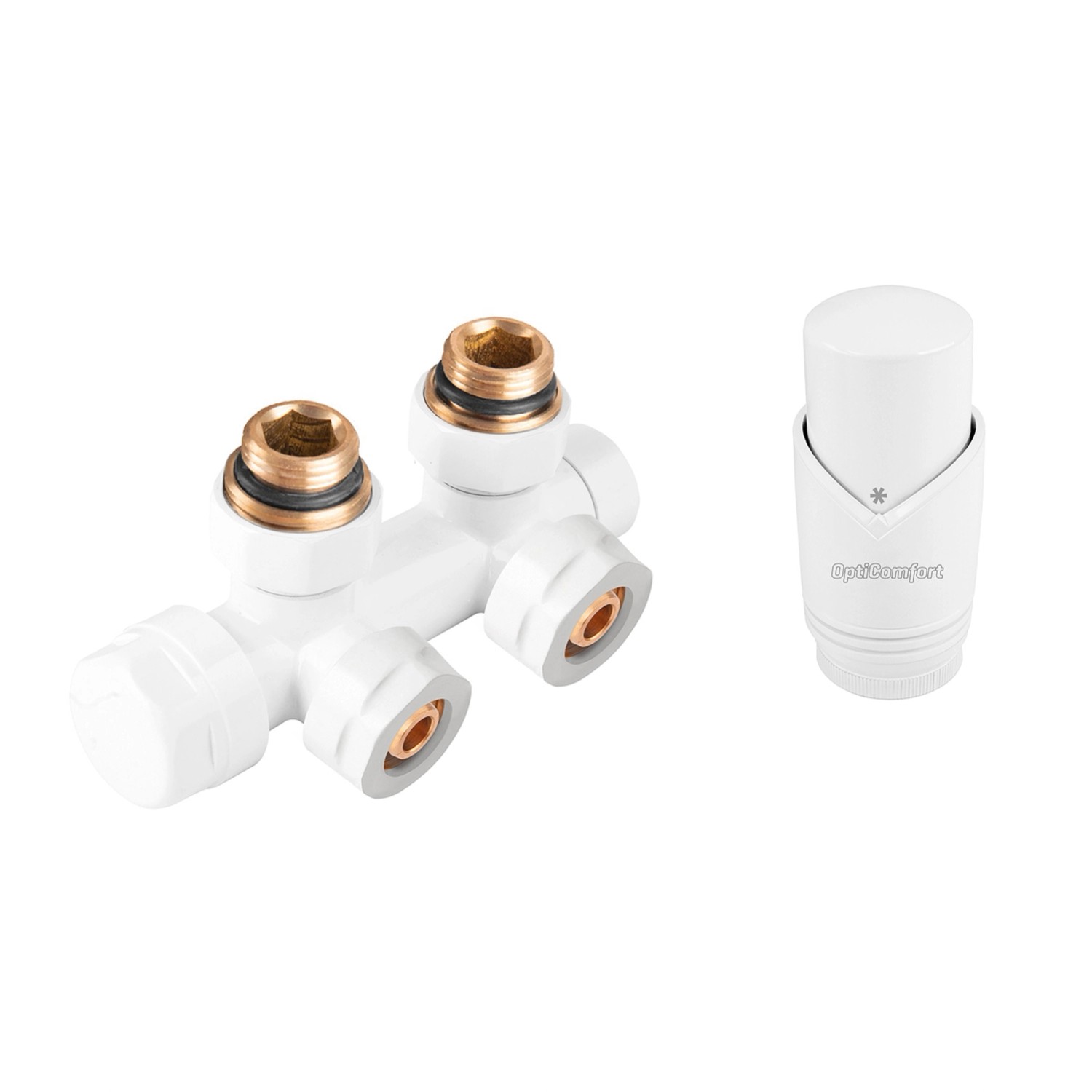 Zestaw termostatyczny kątowy biały duoplex