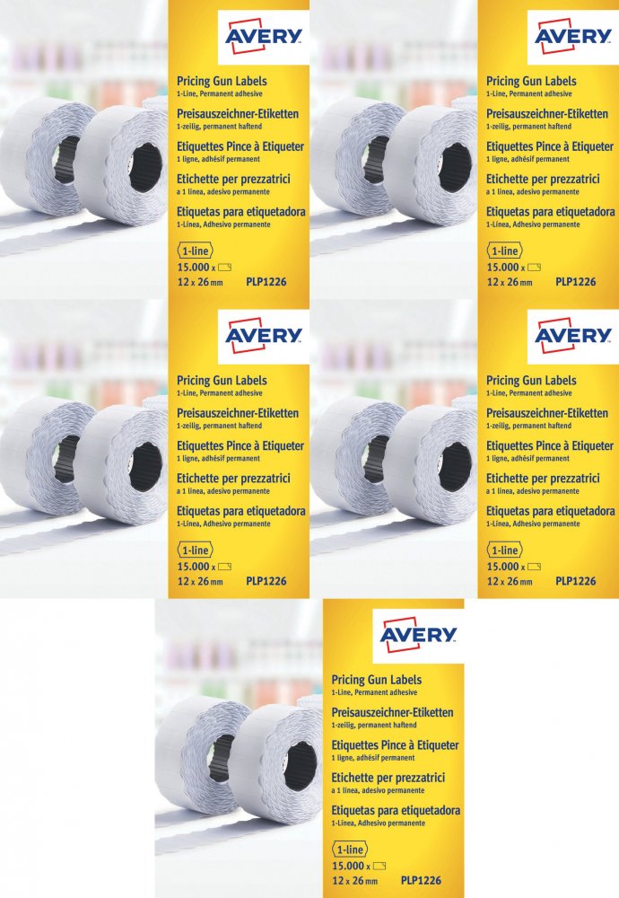 5x Etykiety cenowe Avery Zweckform, 12x26 mm, 1500 sztuk, 10 rolek, biały