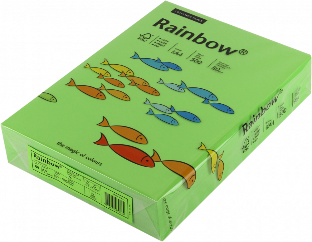 Papier kolorowy Rainbow, A4, 80g/m2, 500 arkuszy, zielony (R76)