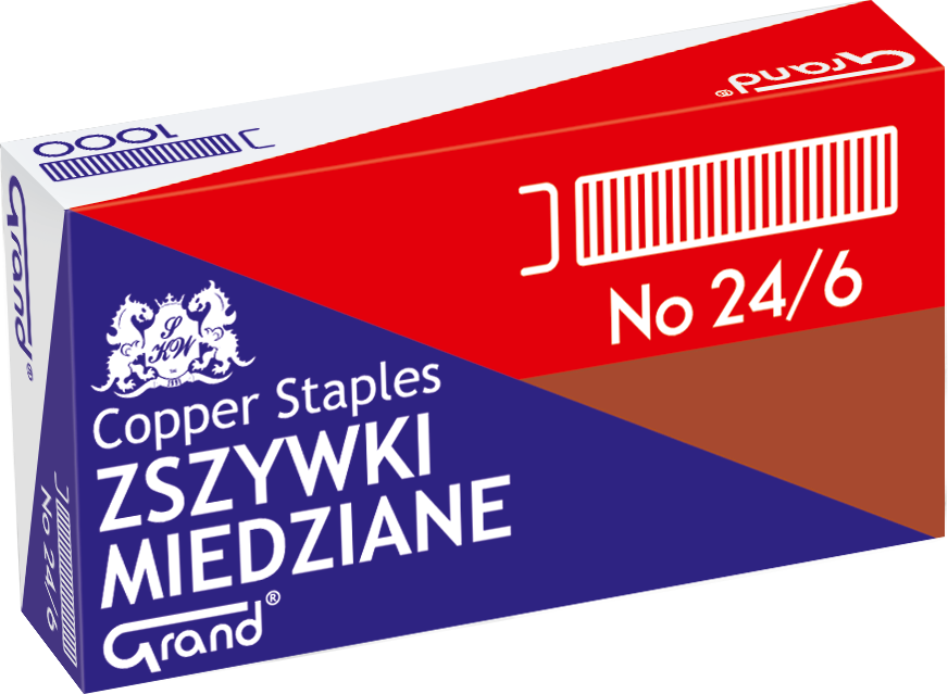 Zszywki miedziane Grand, 24/6, 1000 sztuk, miedziany
