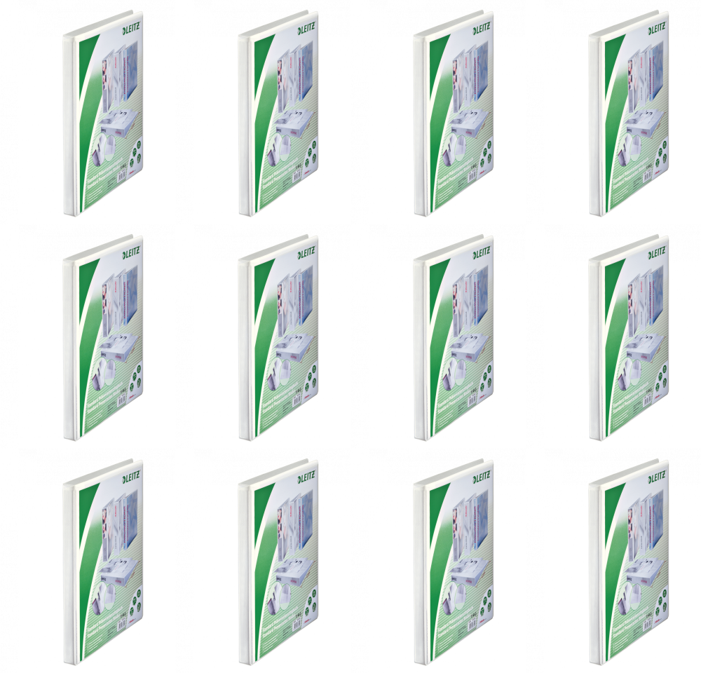 12x Segregator prezentacyjny Leitz A4+, szerokość grzbietu 30mm, do 100 kartek, 2 ringi, biały