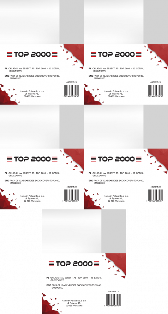 5x Okładka na zeszyt TOP2000, groszkowa, A5, PP, 10 sztuk, przezroczysty