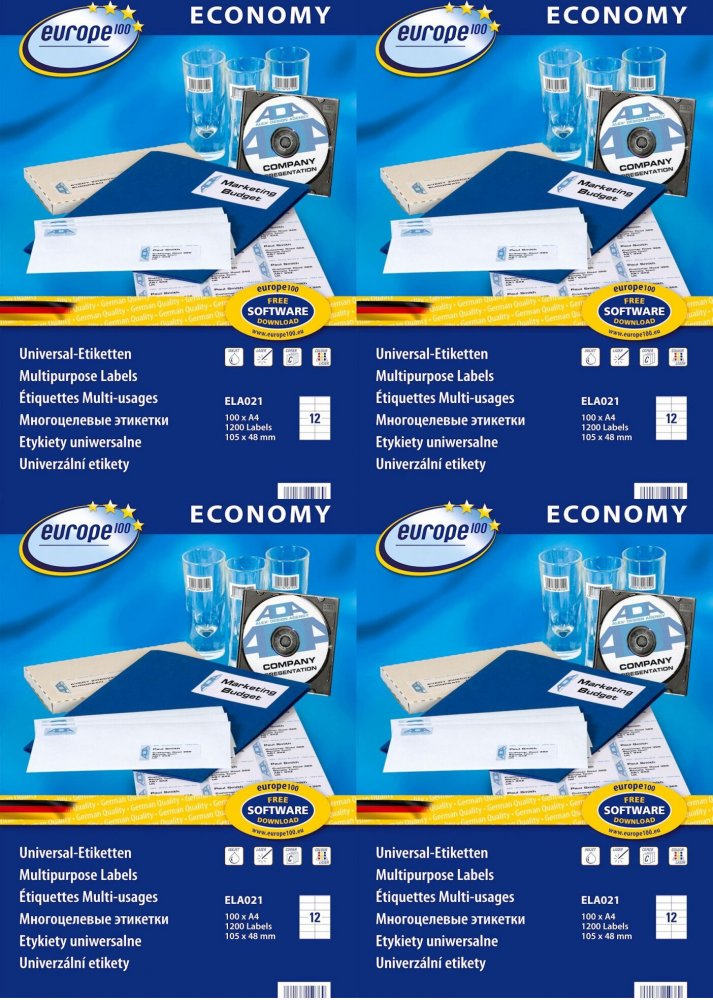 4x Etykiety samoprzylepne Economy Europe 100, 105x48mm, 100 arkuszy