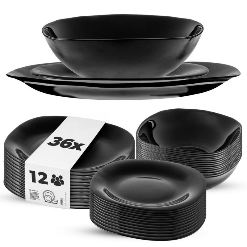Zestaw KADAX salaterka + talerz deserowy + talerz płytki, czarny, 12 kpl.