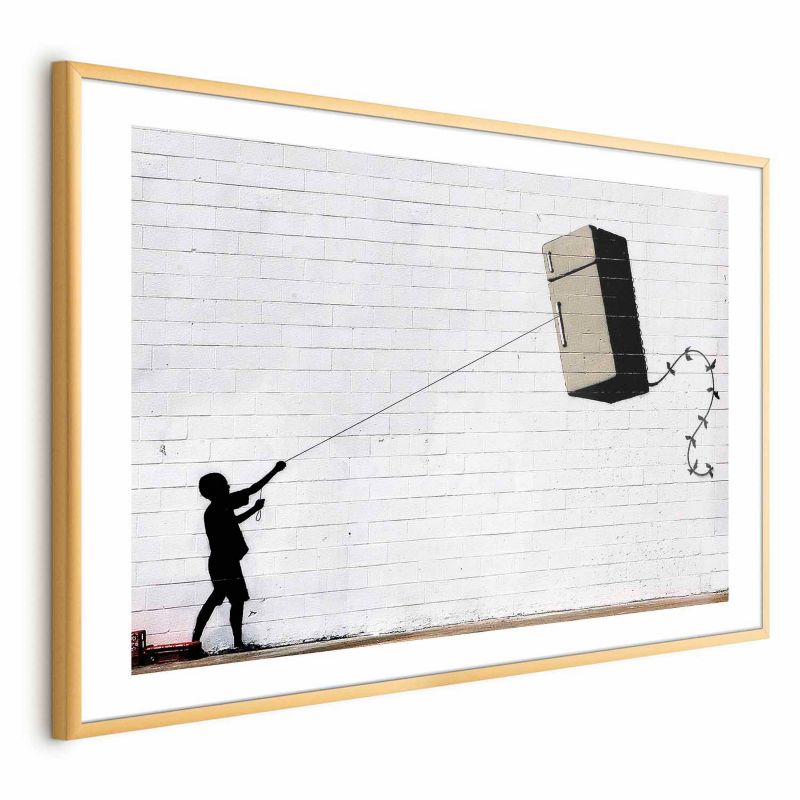 Plakat Artgeist Latająca lodówka 42x29,7 cm z ramą złotą 1 szt