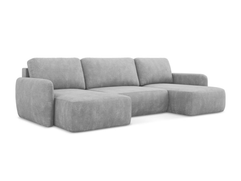 Sofa panoramiczna z funkcją spania LaMiaSofa CORLE z tkaniny szenilowej 290x148 cm jasny szary 1 szt.