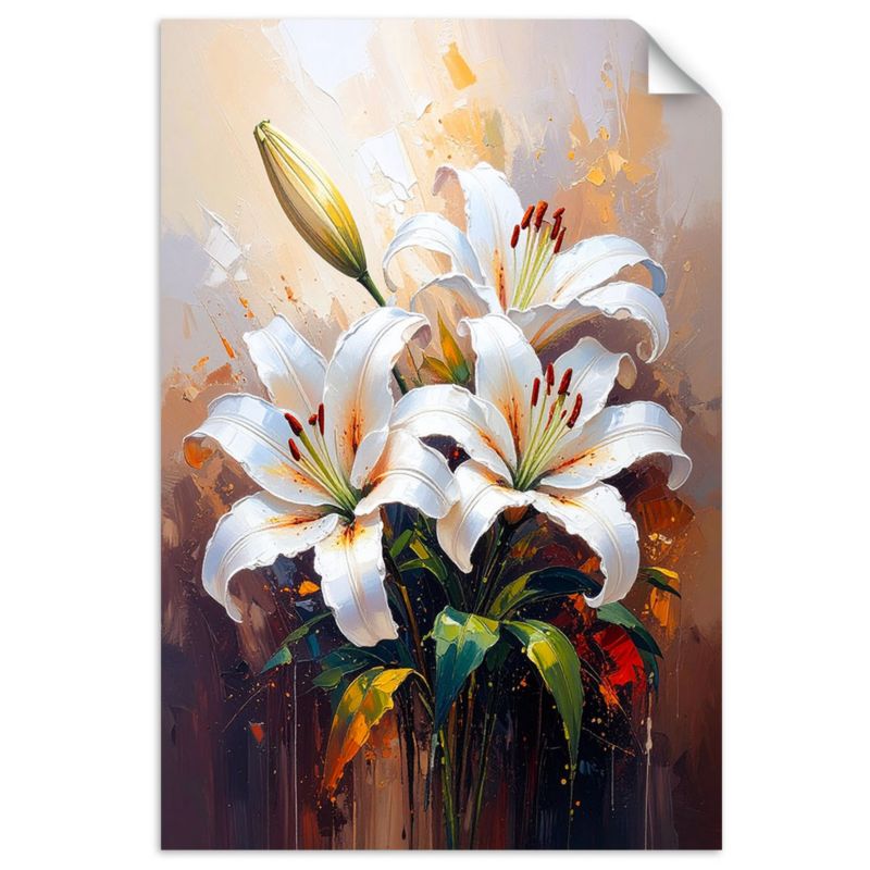 Naklejka na ścianę do salonu sypialni Feeby Lilie Białe Kwiaty jak malowane 90x130cm 1szt