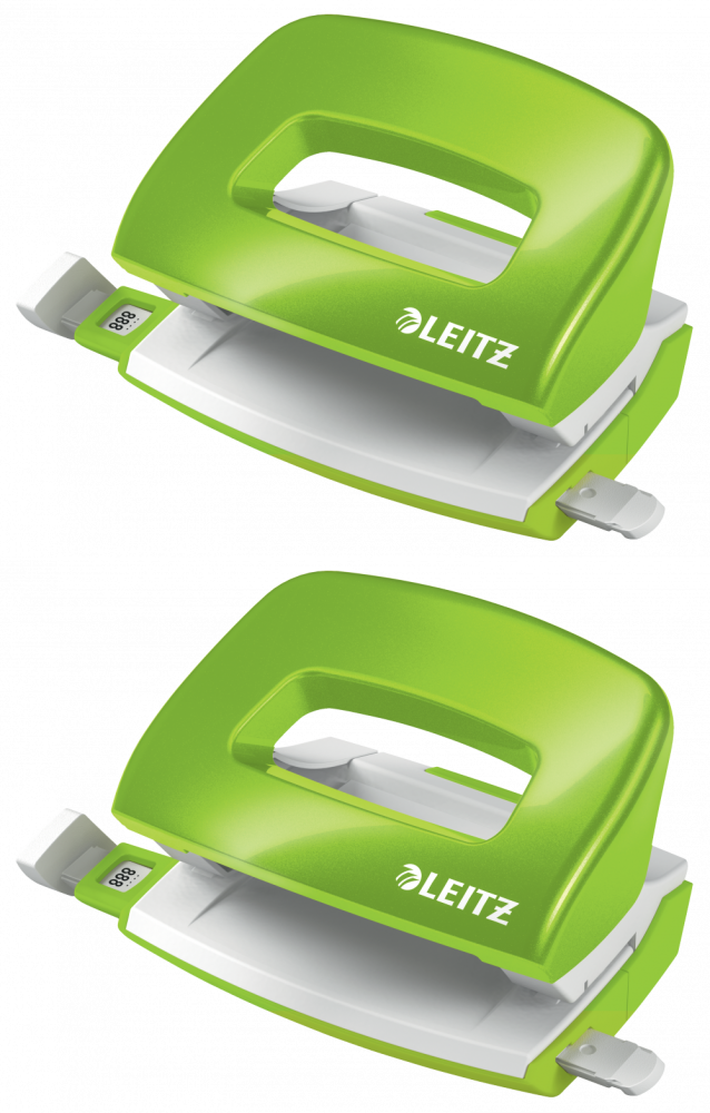 2x Dziurkacz mini Leitz NeXXt Wow, do 10 kartek, metaliczny zielony