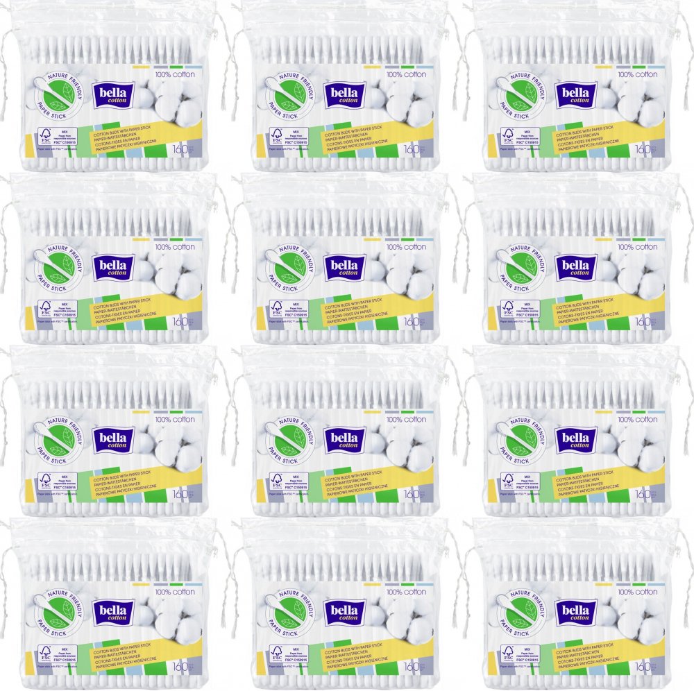 12x Patyczki do uszu Bella Cotton, w folii, 160 sztuk