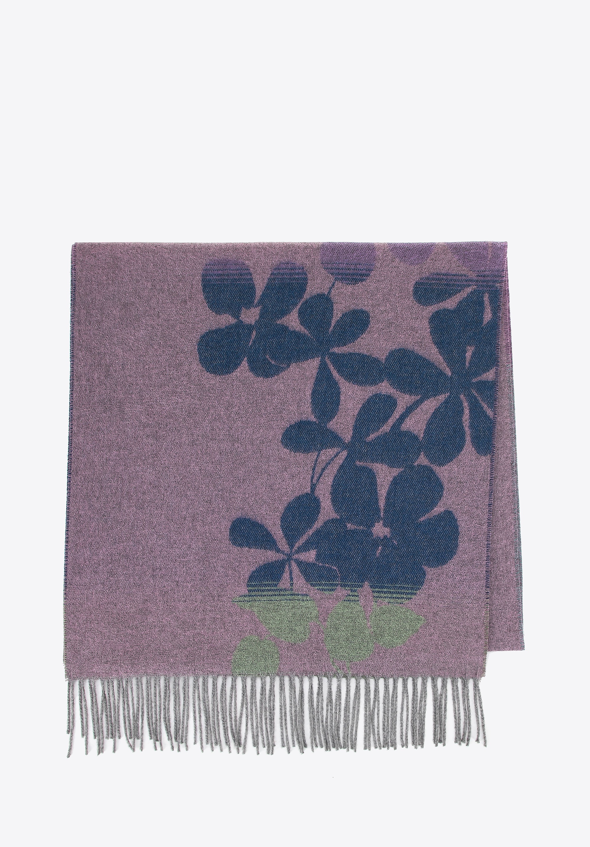 Damski szal w kwiatowy motyw fioletowo - granatowy