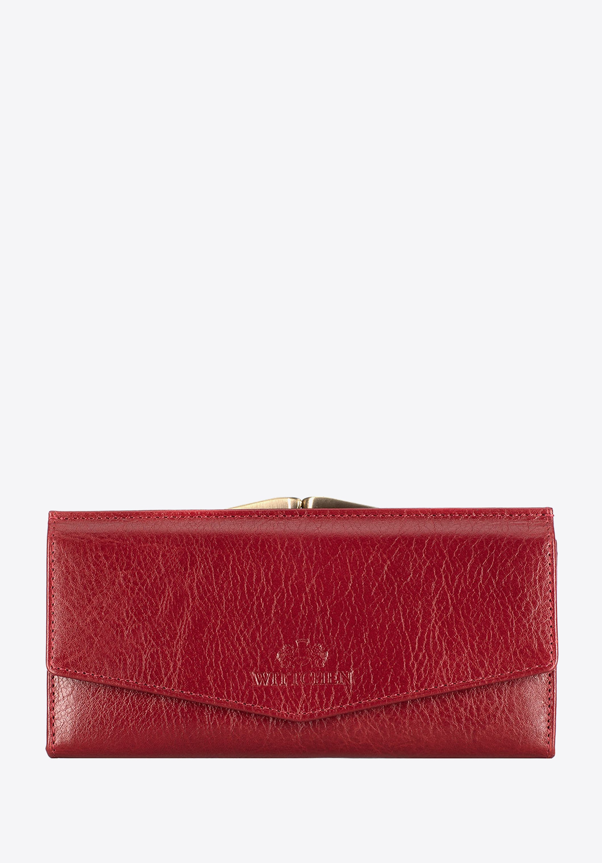 Damski skórzany portfel z zapięciem na bigiel