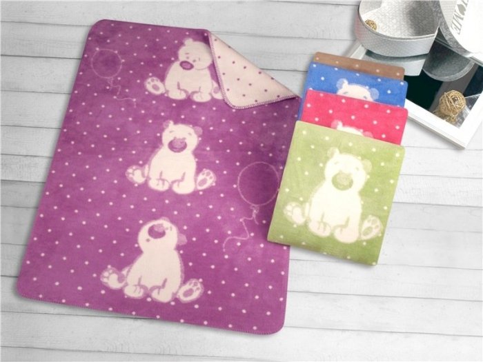 Kocyk dla dzieci GRENO 100x150 wz. Sweet Bear Fuksja